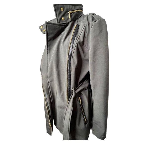 Michael Kors Olive Green Belted Zip Up Coat Jacket with Attached Hood (Womens M) - Picture 8 of 15